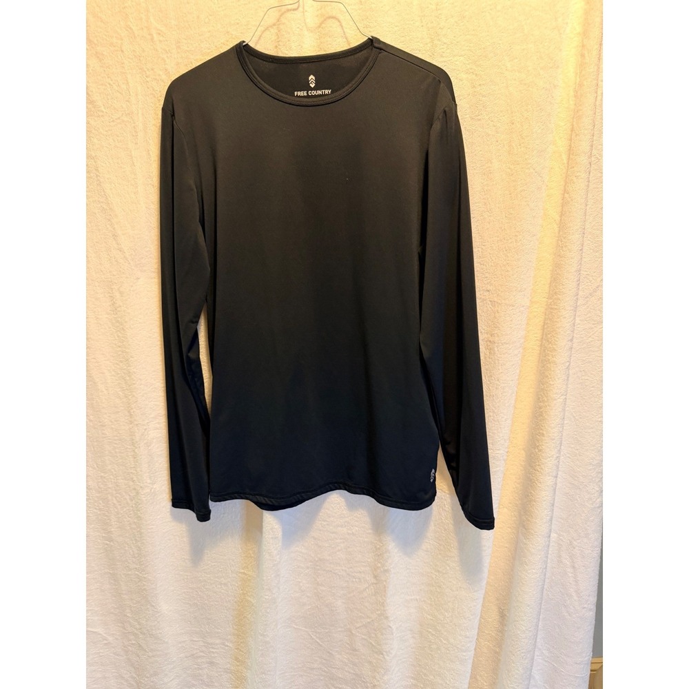 Free Country Men Long Sleeve Performance Shirt Black Crew Neck Active Top Medium
